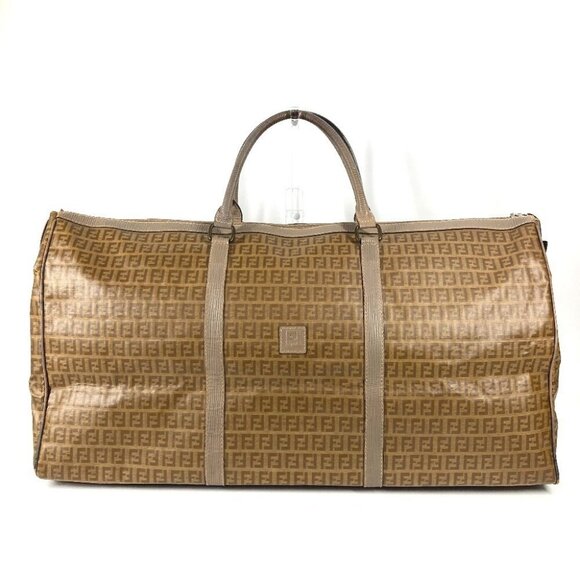 FENDI vintage Zucca logo Bag Hand Bag Travel Bag Duffle Bag PVC/Leather Beige - Picture 1 of 16